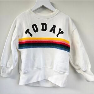 Zara NEW Kids Toddler Size 5 5T Today Rainbow Striped White Sweatshirt Girls Boy